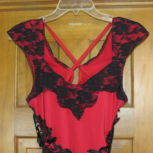 Red & Black Dance Costume Ballet No Tulle Open Back Size Adult S Child XL - Picture 3 of 7